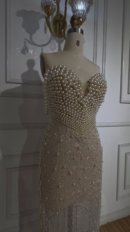 Luxury beige pearl dress