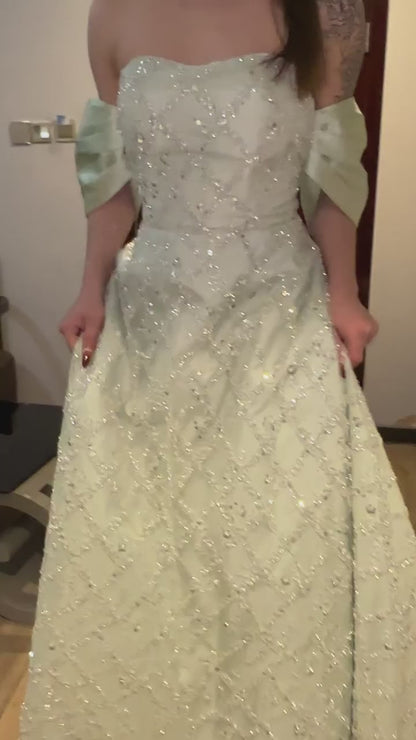 A-line Sage Green Evening Dress