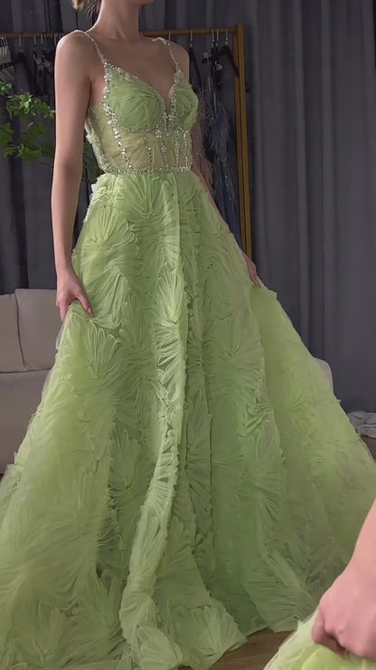 Sage Green Elegant Spaghetti Strap Backless A-Line Prom Dress