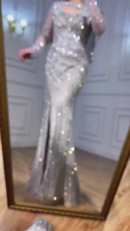 Luxury Crystal Pearls Mermaid Dress