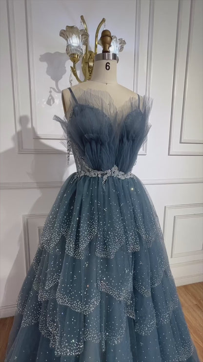Elegant blue chiffon dress