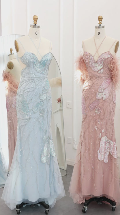 Luxury Mermaid Evening Dresses with Feathers Scarf