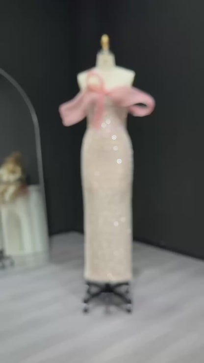 Luxury Off Shoulder Blush Pink Chic Evening Dress