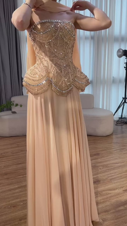 “Regal Glow” Embellished Corset Evening Gown