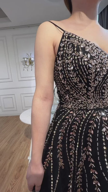 Gold Long A-Line Spaghetti Strap dress
