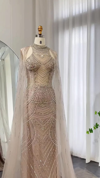 Luxurious crystal embroidered evening dress
