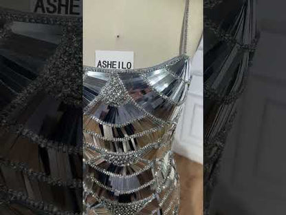 Luxury Silver Mirror Mosaic Mermaid Evening Dress