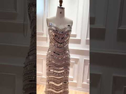 Off-The-Shoulder Evening Gown with Beaded Crystal Cape